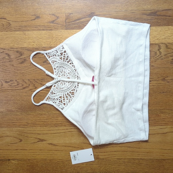 NWT Cropped Lace Detailing White Ribbed Tank Top Juniors Size XL SO Brand - Picture 2 of 12